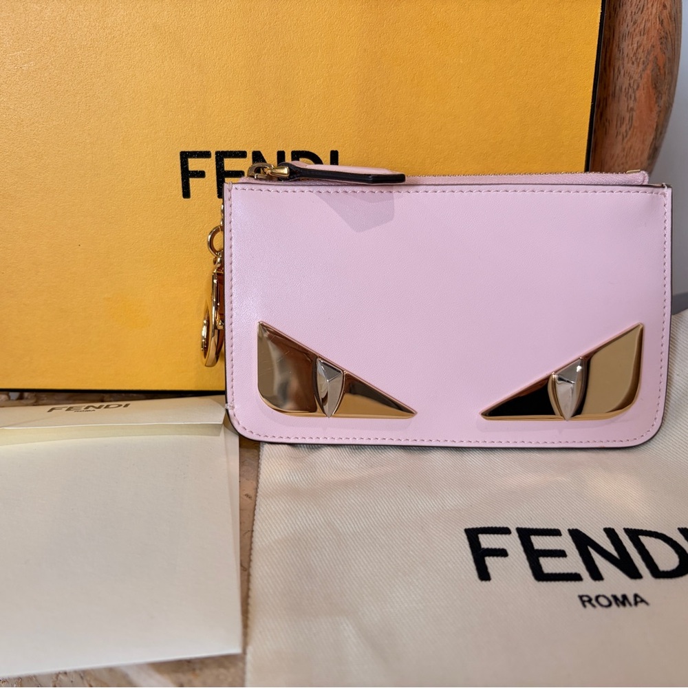 FENDI Key Case Monster Eyes Crayons Leather Brass Metal Pink New